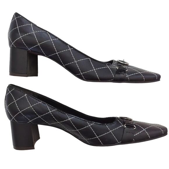 BRAZILIAN EXPLOSION by Gracienne Black Quilted Leather 2" Chunky Heel 39 US 8.5 - Picture 1 of 9